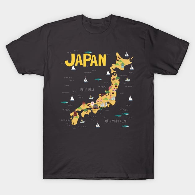 Japan Illustrated Map T-Shirt by JunkyDotCom